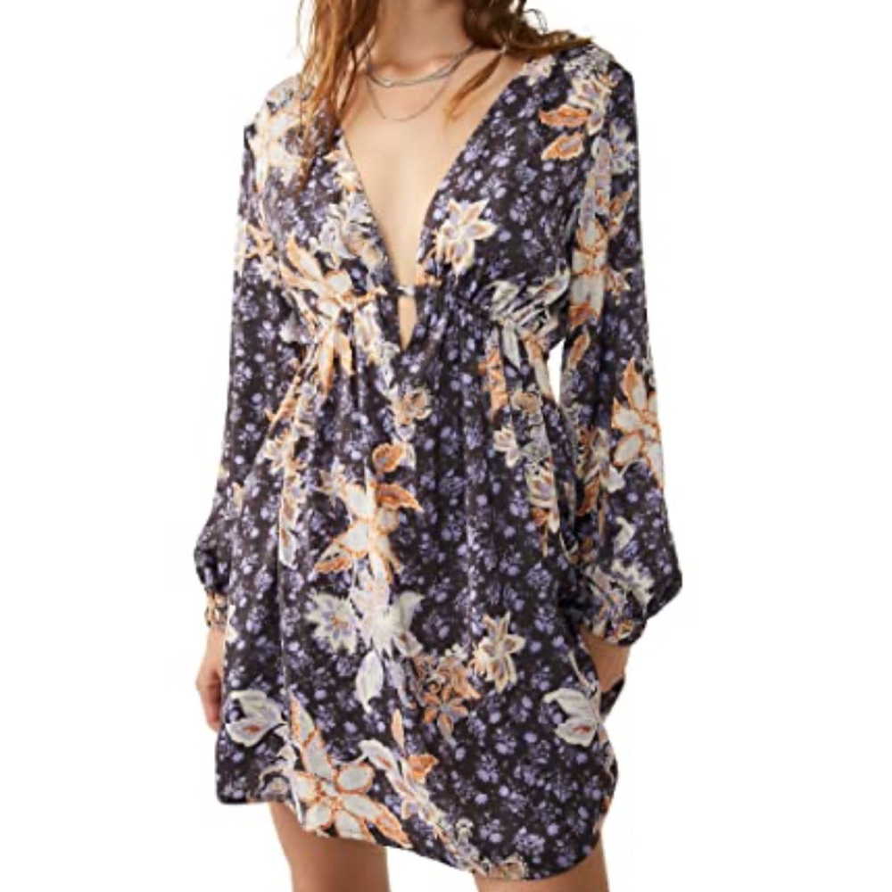 Free People Floral Mini Dress with Open Back
